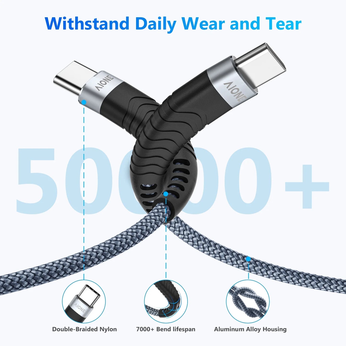 USB C Cable 6FT, 3-Pack - USB C to USB C Fast Charging Cable 60W/3A PD for iPhone 16/15, Samsung Galaxy, and iPad