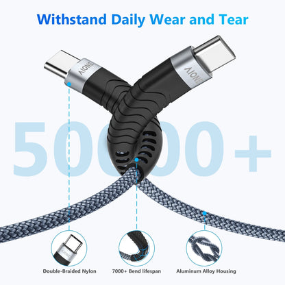 USB C Cable 6FT, 3-Pack - USB C to USB C Fast Charging Cable 60W/3A PD for iPhone 16/15, Samsung Galaxy, and iPad