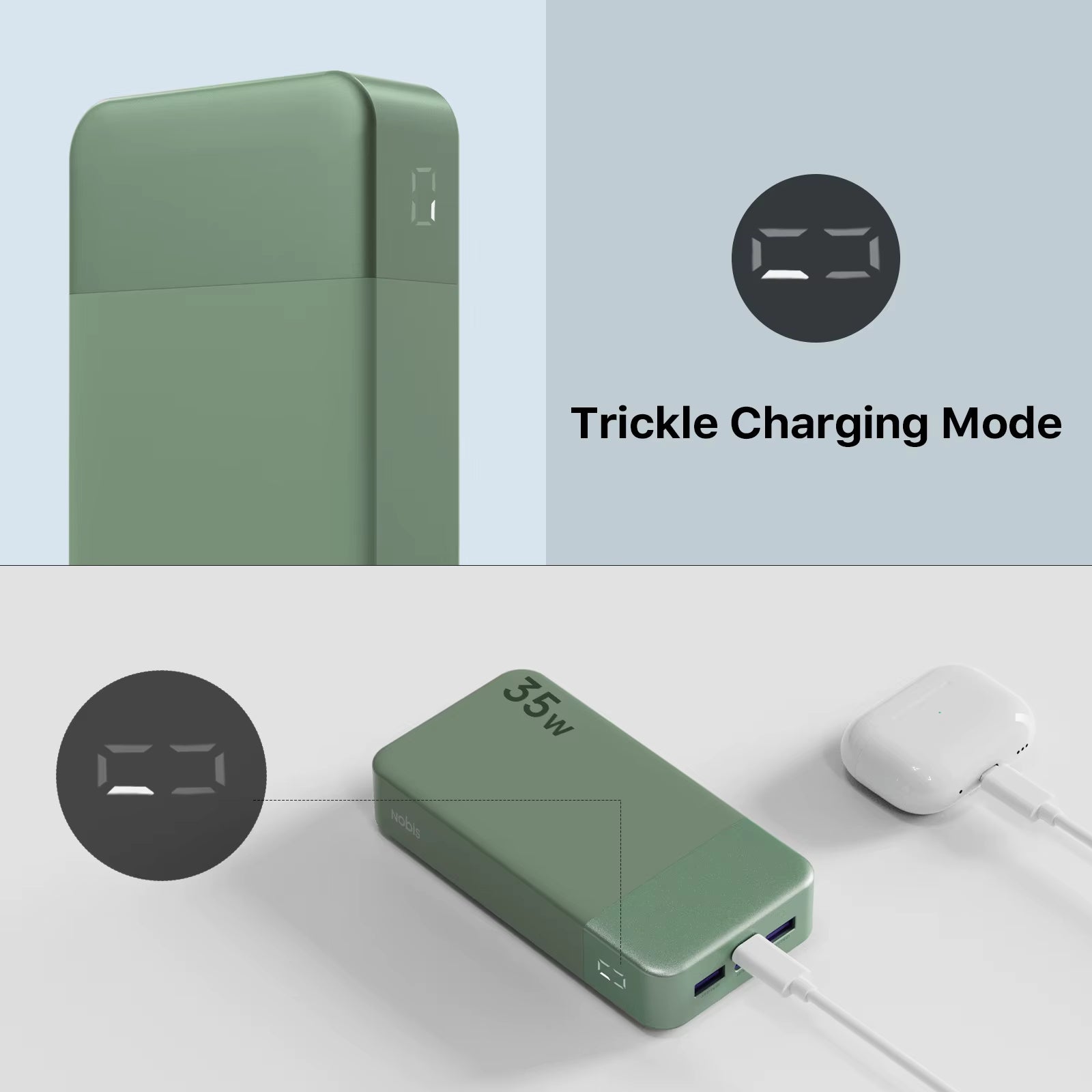NOBIS 20,000mAh Portable Power Bank with 35W Fast Charging and USB-C Cable