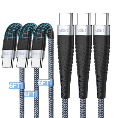 USB C Cable 6FT, 3-Pack - USB C to USB C Fast Charging Cable 60W/3A PD for iPhone 16/15, Samsung Galaxy, and iPad
