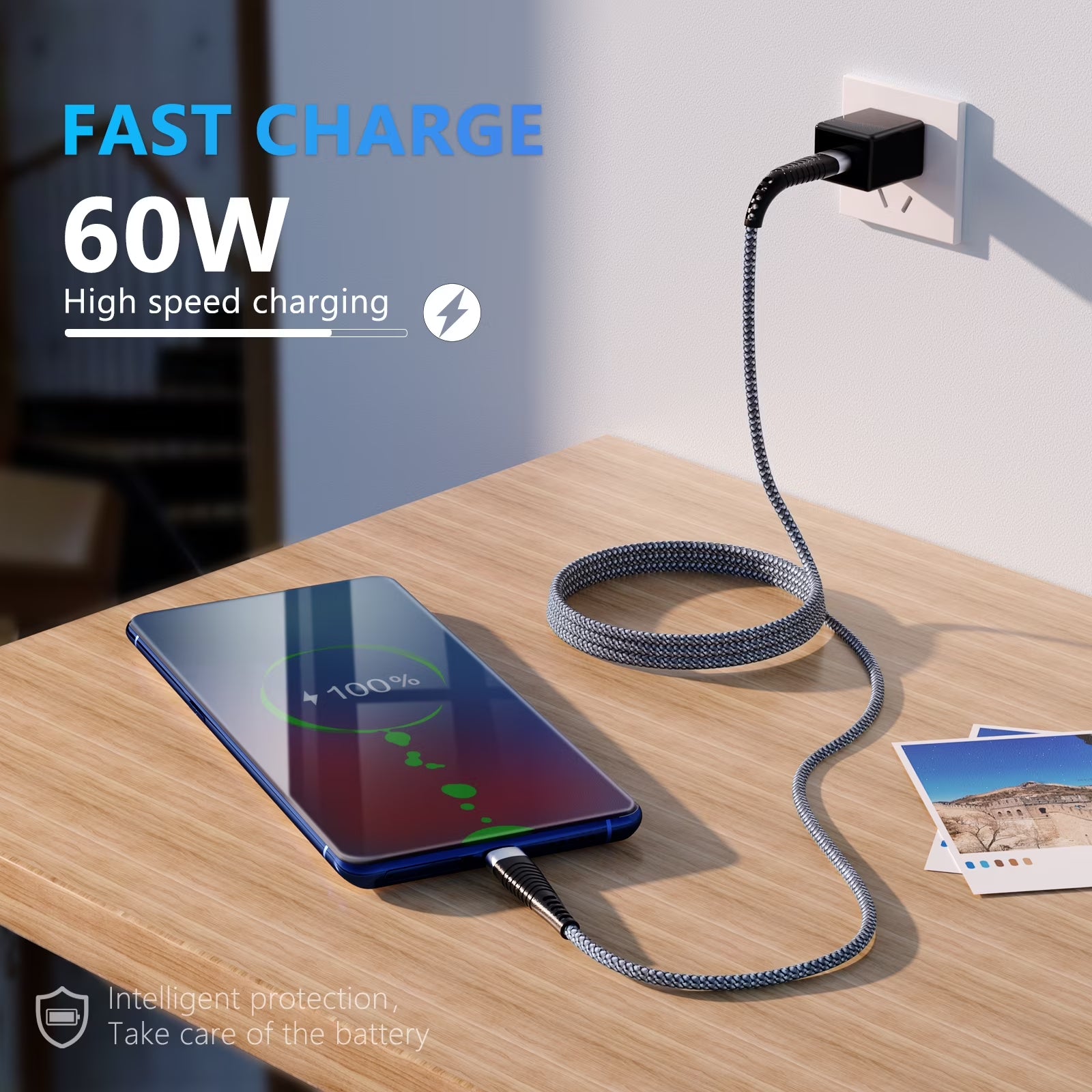 USB C Cable 6FT, 3-Pack - USB C to USB C Fast Charging Cable 60W/3A PD for iPhone 16/15, Samsung Galaxy, and iPad