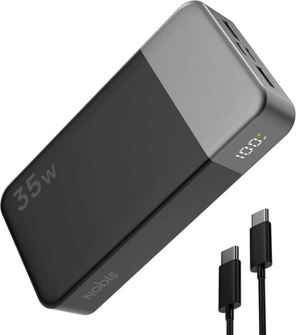 NOBIS 20,000mAh Portable Power Bank with 35W Fast Charging and USB-C Cable