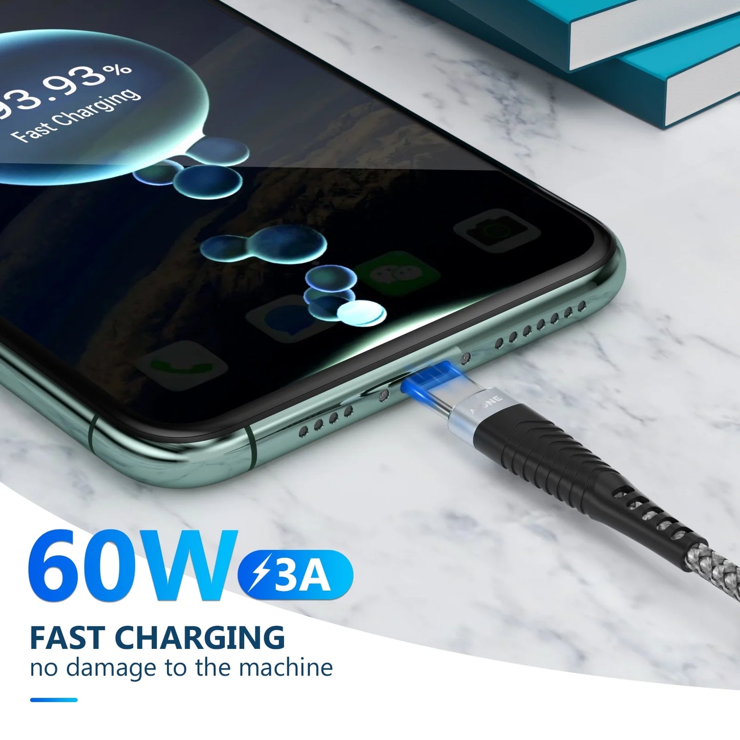 USB C Cable 6FT, 3-Pack - USB C to USB C Fast Charging Cable 60W/3A PD for iPhone 16/15, Samsung Galaxy, and iPad